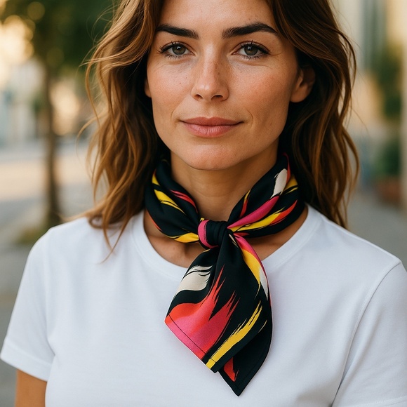 NWT SILKLETTE Abstract Paintbrush 100% Fine Silk Kerchief Scarf FUCHSIA + YELLOW - Picture 2 of 8